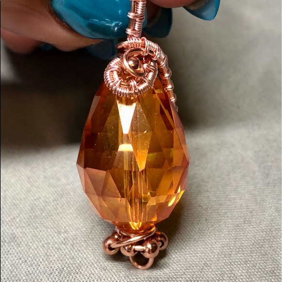 💎Crystal bead pendant wire wrapped-orange and pink-copper - Picture 9 of 14
